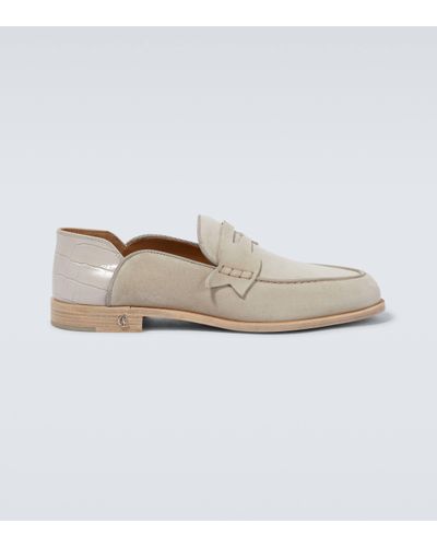 Christian Louboutin No Penny Suede Loafers - Natural