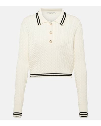 Alessandra Rich Cable-knit Cotton Polo Jumper - White