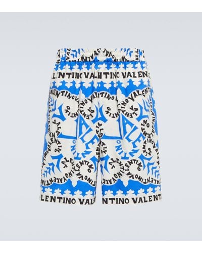 Valentino Mini Bandana Cotton Shorts - Blue