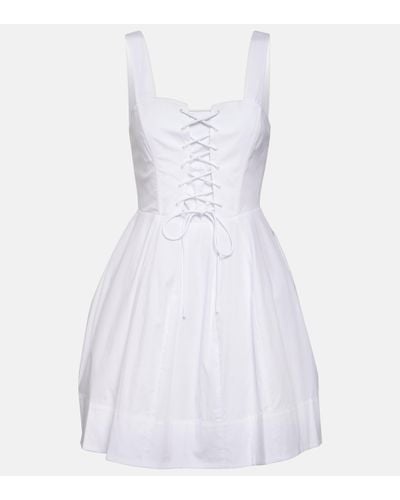 STAUD Mini-robe En Coton Stretch À Lacets Sutton - Blanc