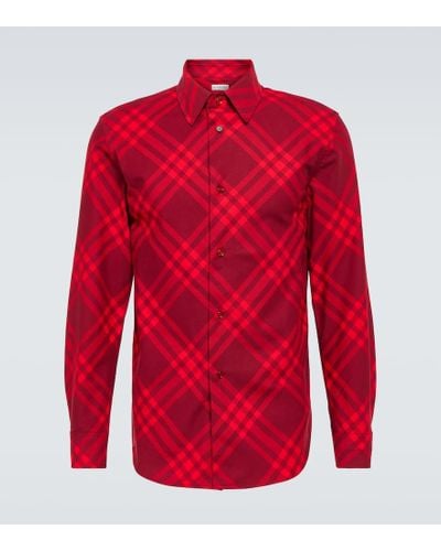 Burberry Checked Cotton Shirt - Red