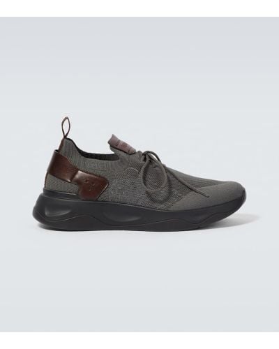 Berluti Shadow Knitted And Leather Sneakers - Black