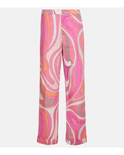 PUCCI Printed ruffled stretch-mesh skinny pants