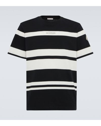 Moncler Logo-appliquéd Metallic Striped Cotton-jersey T-shirt - Black