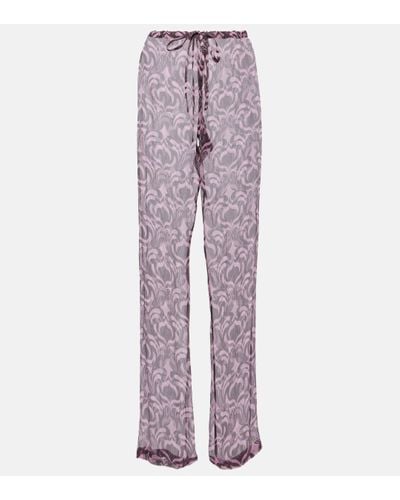 Dries Van Noten Pachas Printed Silk Straight Trousers - Purple