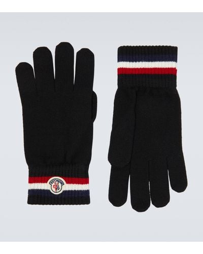 Moncler Logo Virgin Wool Gloves - Black