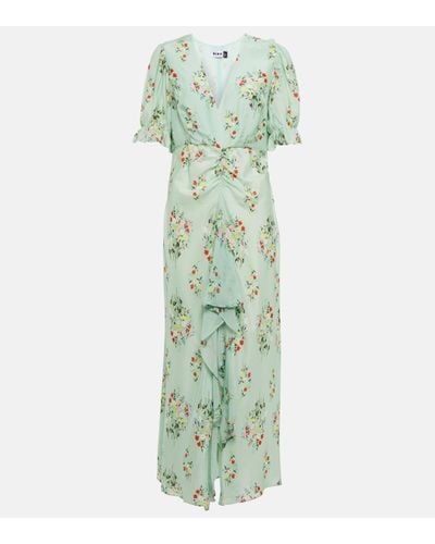 RIXO London Tea-lenght Floral Print Dress - Green