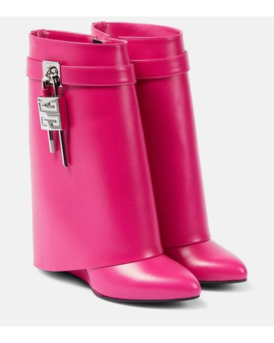 Givenchy Shark Lock Ankle Boots In Leather - Pink