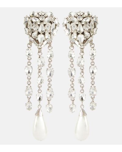 Alessandra Rich Heart Crystal Drop Earrings - White