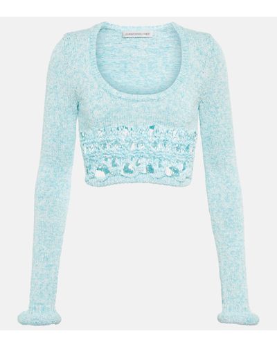 Christopher Esber Open-knit Cotton-blend Crop Top - Blue