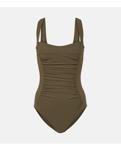 Karla Colletto Ruched Square-neck Swimsuit - Green