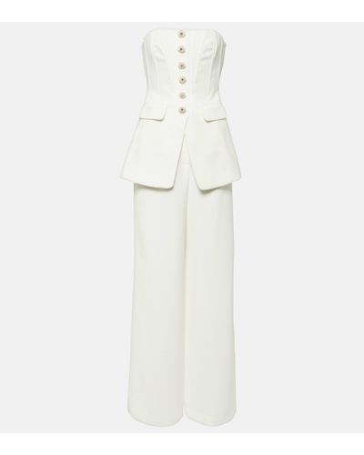 Self-Portrait Bridal Embellished Crepe Jumpsuit - White