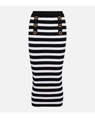 Balmain Embellished Striped Knit Midi Skirt - Black