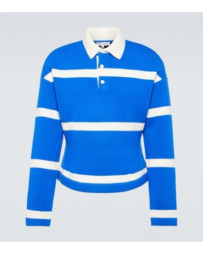 JW Anderson Striped Wool-blend Polo Shirt - Blue