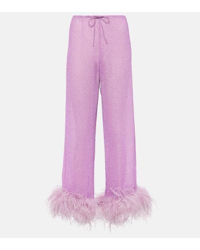 Oséree Lumiere Plumage Feather-trimmed Pants - Pink