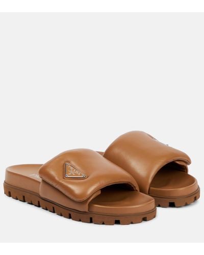 Prada Padded Nappa Leather Sandals - Brown