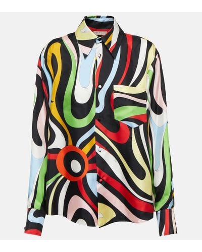 Emilio Pucci Bedrucktes Hemd aus Seidensatin - Mehrfarbig