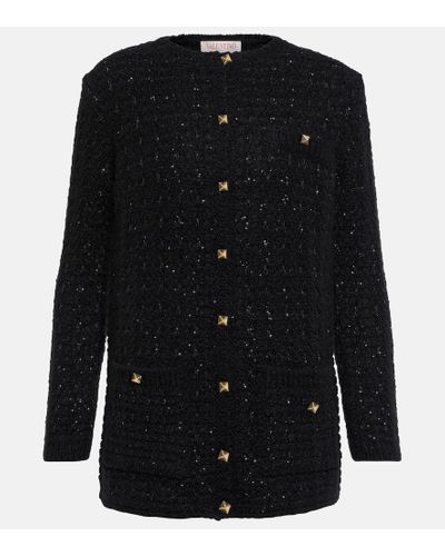 Valentino Sequined Mohair-blend Cardigan - Black