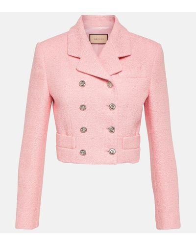 Gucci Sequined Cropped Tweed Jacket - Pink