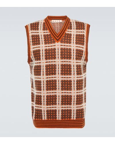 Marni Checked Wool-blend Sweater Vest - Brown
