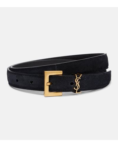 Saint Laurent Cassandre Slim Leather Belt - Black