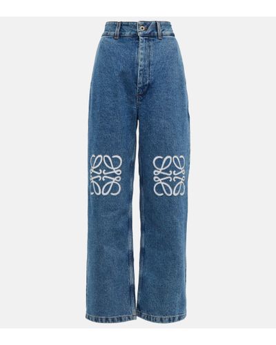 Loewe Jeans anchos de tiro alto con anagrama - Azul