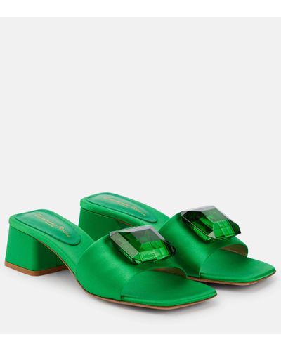 Gianvito Rossi Jaipur Slide Embellished Satin Sandals - Green