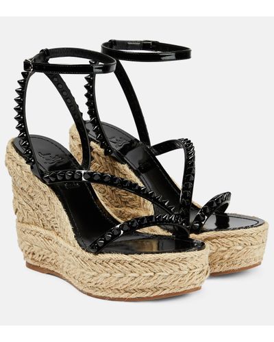 Christian Louboutin Mafaldina Zeppa Leather Espadrille Wedges - Black