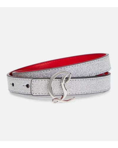 Christian Louboutin Glitter Logo Leather Belt - Red