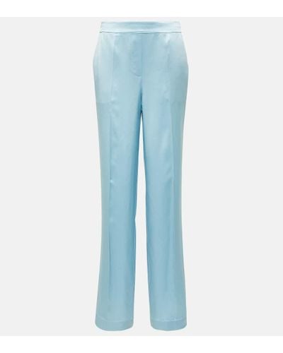 JOSEPH Tova Silk Satin Straight Pants - Blue