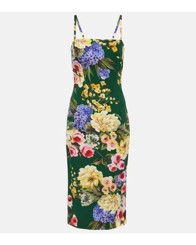 Dolce & Gabbana Robe midi en soie melangee a fleurs - Vert