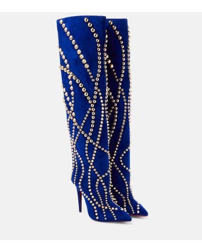 Christian Louboutin Astrilarge Botta 100 Suede Heeled Boots - Blue