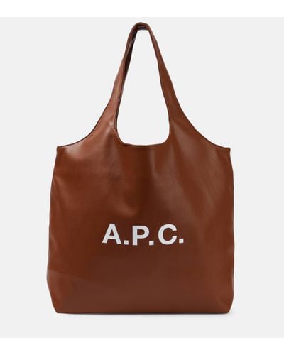 A.P.C. Ninon Logo Faux Leather Tote Bag - Brown