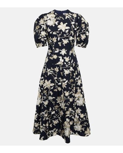 Erdem 'kira' Floral-embroidered Dress - Black