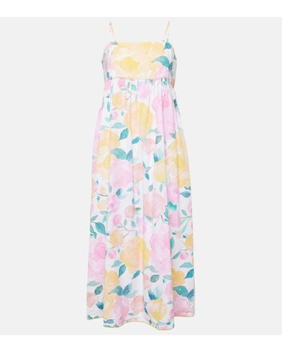 Juliet Dunn Robe midi en coton et lin a fleurs - Blanc