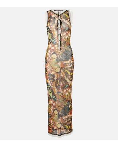 Jean Paul Gaultier Bedrucktes Maxikleid aus Mesh mit Spitze - Mehrfarbig