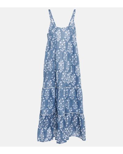 Juliet Dunn Floral Cotton Midi Dress - Blue