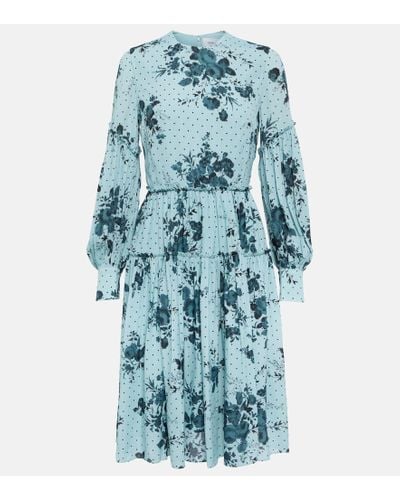 Erdem Floral-print Tiered-hem Woven Midi Dress - Blue