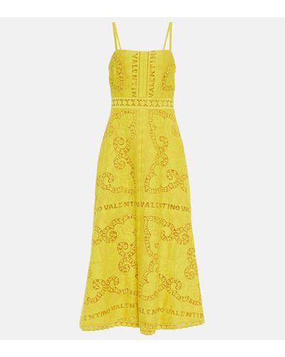 Valentino Cutwork Cotton-blend Midi Dress - Yellow