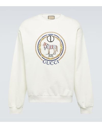 Gucci Felpa in jersey di cotone GG con ricamo - Bianco