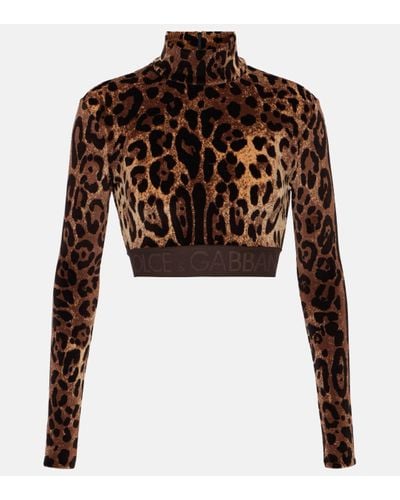 Dolce & Gabbana Top raccourci en jacquard a motif leopard - Marron