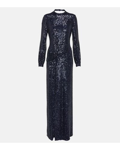 Monique Lhuillier Robe longue a sequins - Bleu