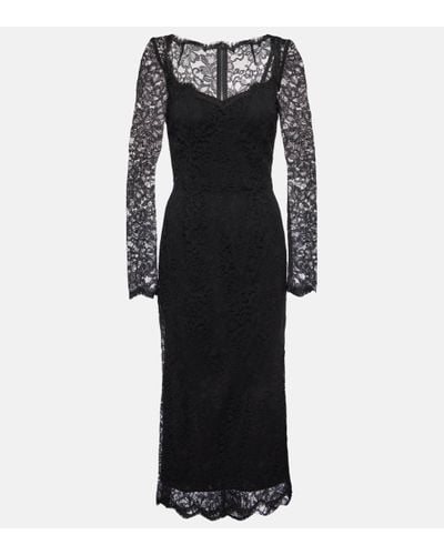 Dolce & Gabbana Floral Lace Midi Dress - Black