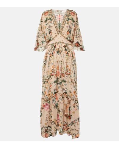 Camilla Floral Embellished Silk Maxi Dress - Natural