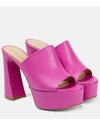 Gianvito Rossi Holly Leather Platform Mules - Pink