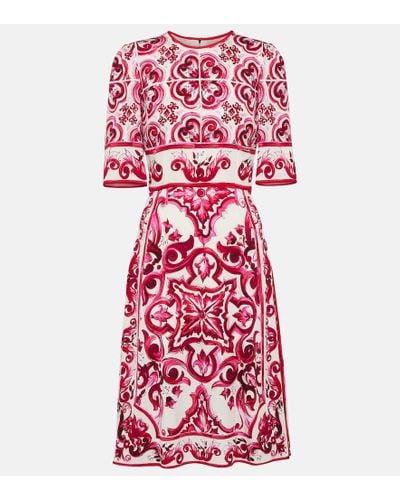 Dolce & Gabbana Majolica-Print Charmeuse Midi Dress - Red