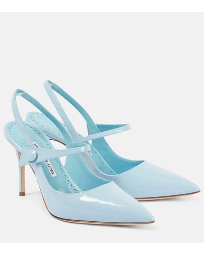 Manolo Blahnik Didion Patent Leather Slingback Court Shoes - Blue