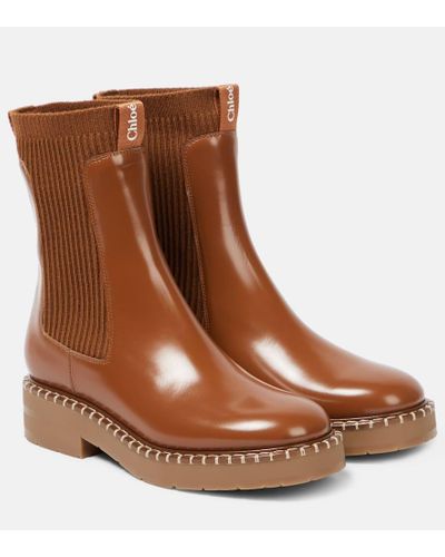 Chloé Noua Leather Ankle Boots - Brown