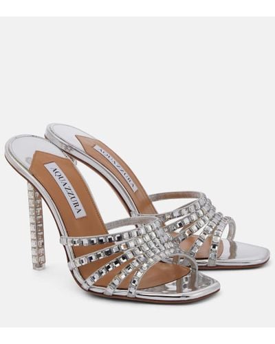 Aquazzura Verzierte Pantoletten Rock Chic 105 aus Leder - Mettallic