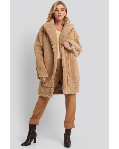 long teddy coat beige